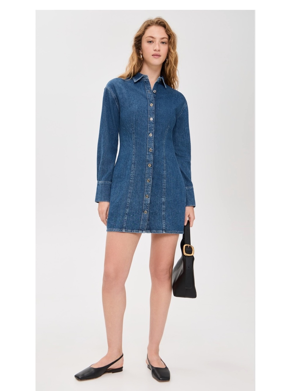 Fitted Dark Blue Denim Button-Up Dress